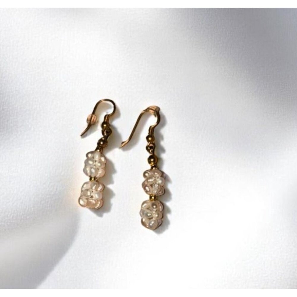 Handmade Dangling Earrings With Faux Pearls & Gold Beads - Picture 2 of 14